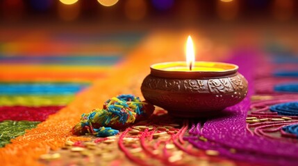 A Lit Candle on a Colorful Surface