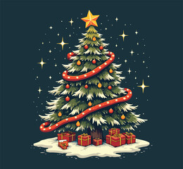 Christmas tree card \ poster \ banner. Vector illustration.