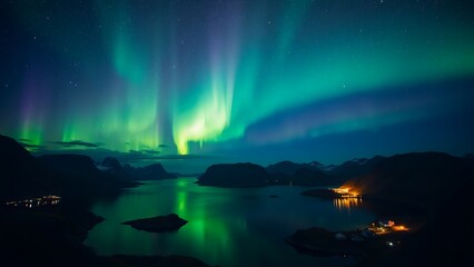 Northern Lights Stars Mountains Lake Lofoten Islands Norway