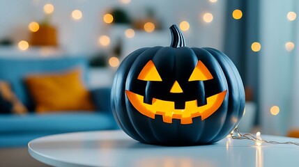 Spooky Halloween Pumpkin with Bright Orange Glow