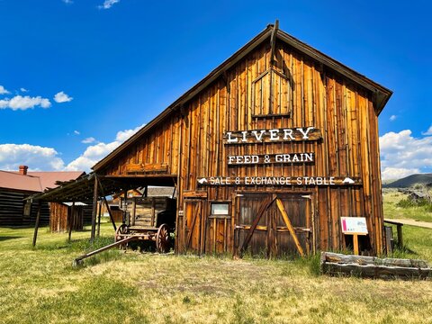 Old Livery Stable at Nevada City Ghost Town in Montana.