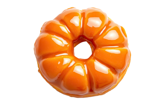 Donut in the shape of a pumpkin isolated on a transparent background.
