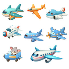 Cartoon airplane image, transparent background