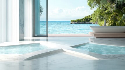 Modern Bathroom with Ocean View and Jacuzzi