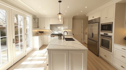 Fototapeta premium Modern and luxurious White Kitchen in an Estate House