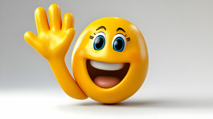 Cheerful Smiley Face Waving Hello: Joyful 3D Animation