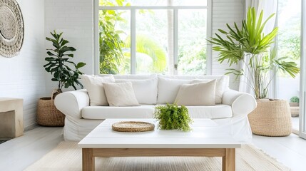 Top white wood table in living room background. 