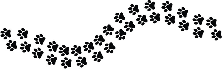 Paw footprint, Dog or cat walk foot print, puppy pet foot steps in zigzag wave. silhouette animal diagonal tracks for t-shirts. Seamless texture pattern