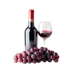 Fototapeta premium Red Wine Bottle, Glass, and Grapes