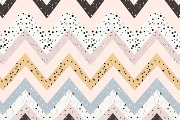 Seamless geometric pattern zigzag and polka dot designs rendered in pastel hues for a playful retro background