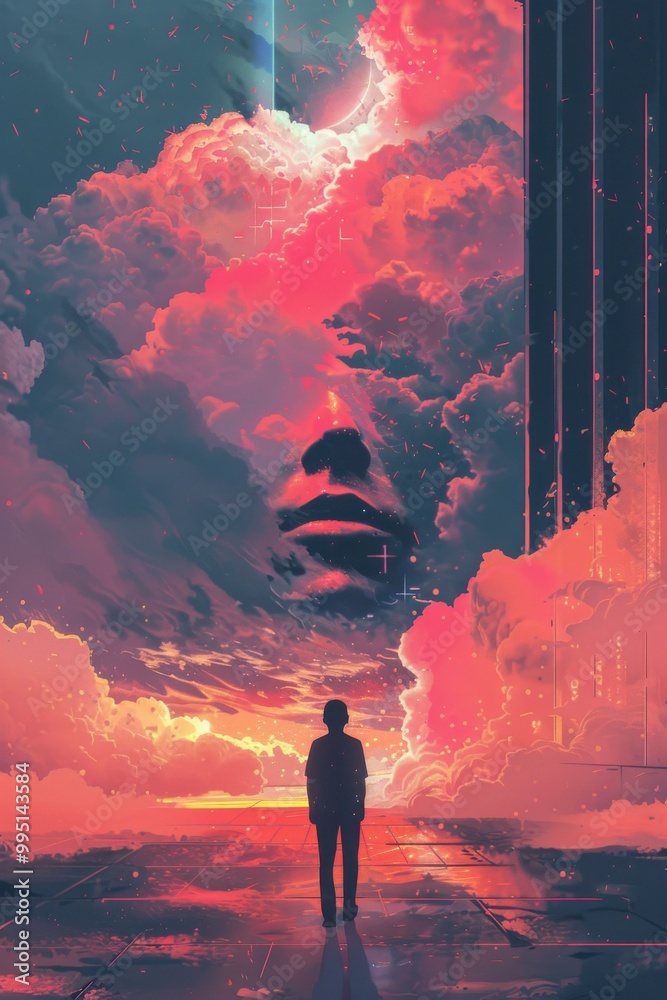 Sticker conceptual lofi background with thought-provoking elements.