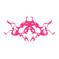 Neo tribal pink heart y2k aesthetic tattoo gothic cover, fire or wings abstract silhouette isolated on background. Divider, border, cyber body ornament, neotribal web goth decoration
