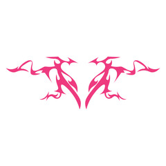 Neo tribal pink heart y2k aesthetic tattoo gothic cover, fire or wings abstract silhouette isolated on background. Divider, border, cyber body ornament, neotribal web goth decoration
