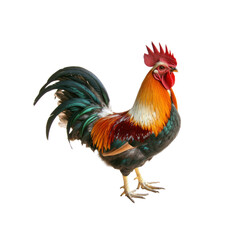 Fototapeta premium Rooster with Colorful Feathers Isolated on White Background