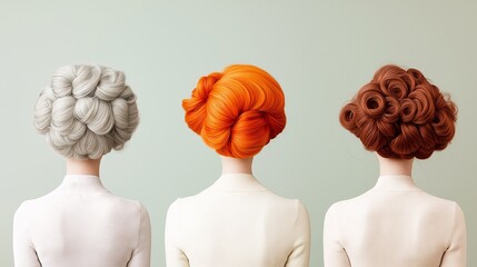 Fototapeta premium Elegant Hairstyle Display in Three Vibrant Colors