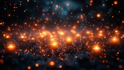 Fototapeta premium A mesmerizing display of glowing particles scattered against a deep background, creating a magical and ethereal atmosphere.