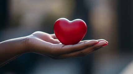 Obraz premium A hand holding a small red heart symbolizes generosity during Giving Tuesday celebrations