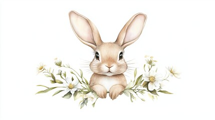 Obraz premium Adorable rabbit surrounded by blooming flowers