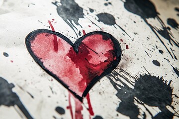 A fragmented paper heart marred by dark ink stains embodies deep-seated animosity.