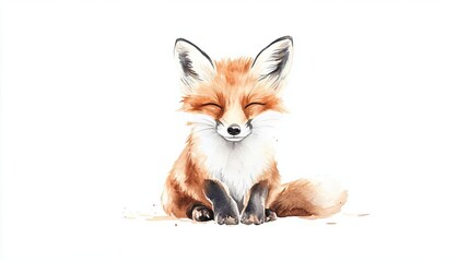 Cute watercolor illustration of a smiling fox