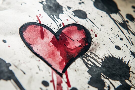A fragmented paper heart marred by dark ink stains embodies deep-seated animosity.