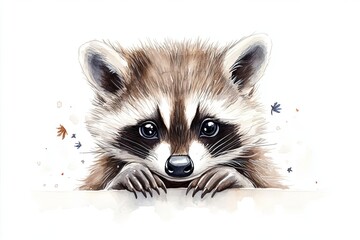 Obraz premium Adorable raccoon peeking over a surface