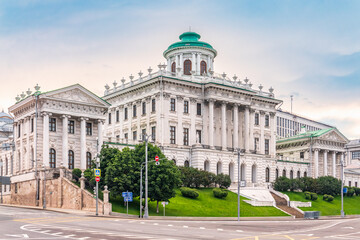 Pashkov house, the Neoclassical building near Red Square in Moscow, Russia, under clear blue sky