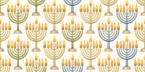 Seamless Watercolor Tile Design Featuring Eco-Friendly Hanukkah Candles Made from Reusable Beeswax � A Sustainable Holiday Background Illustration