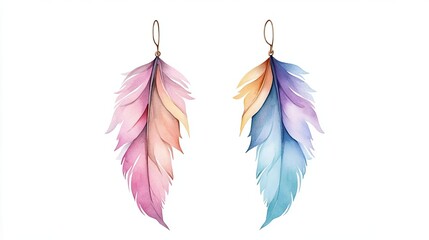 Fototapeta premium Elegant watercolor feather earrings design