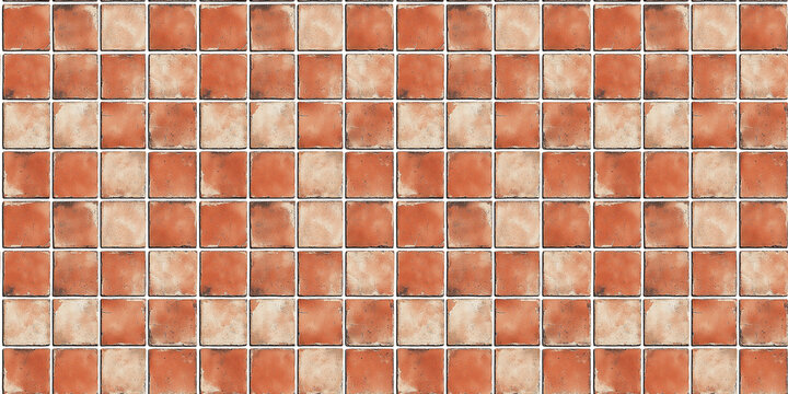 a seamless pattern of perfectly square, earthy terracotta tiles with white grout