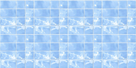a seamless pattern of perfectly square, glossy arctic blue tiles with white grout