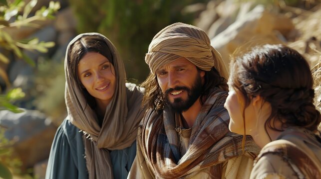 Jesus comforting Martha and Mary before raising Lazarus