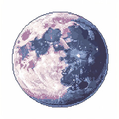 Pixelated game art 16 bit design of a moon on a white background
