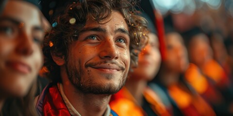 Obraz premium Graduation Joy: A Young Man Smiles During His Graduation Ceremony