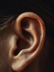 A detailed close-up of a human ear highlights its unique texture and anatomical beauty.