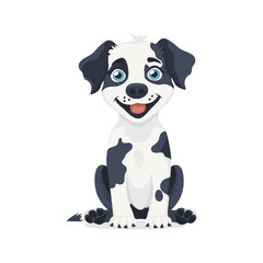 Fototapeta premium Front view of a happy black and white puppy with big blue eyes and a cheerful expression. Perfect for pet-themed projects, children's books, or animal-related designs