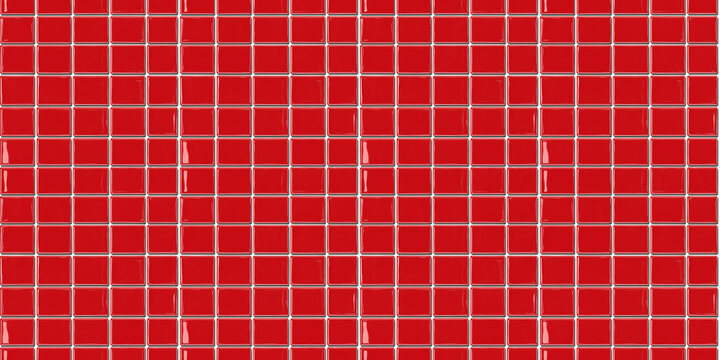 a seamless pattern of perfectly square, glossy bright red tiles with white grout