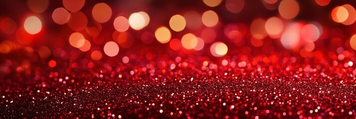 Sparkling red glitter background with blurred bokeh lights for a festive, romantic, or celebratory design. Ideal for holidays, love, or celebration themes.