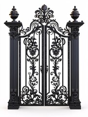 Chic mockup of a decorative metal garden gate set against a white backdrop, ideal for displaying event invites or marketing collateral.