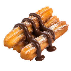 Chocolate Churros, dessert, snack isolated on a transparent PNG background, white background , cut out, clipping path, Generative Ai