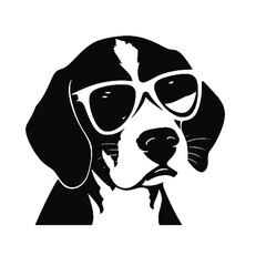 Stylish Beagle Dog Headshot with Sunglasses – Silhouette Vector Illustration, Perfect for Logos