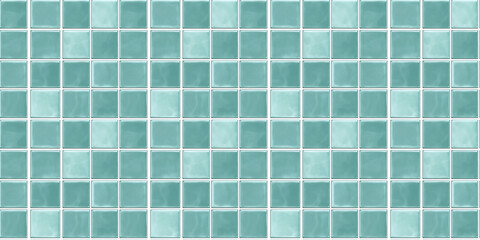 Fototapeta premium a seamless pattern of perfectly square, glossy teal tiles with white grout