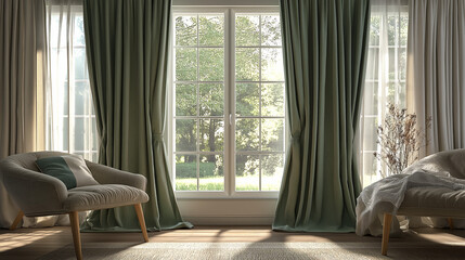 mint green double panel curtain with window 