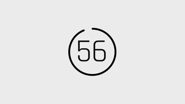 Rounded circle countdown timer one minute animation from 60 to 0 seconds on white background.