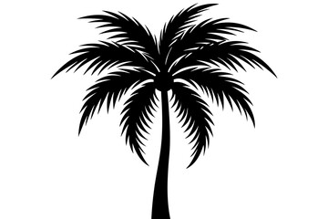 Black palm tree silhouette isolated on white background.