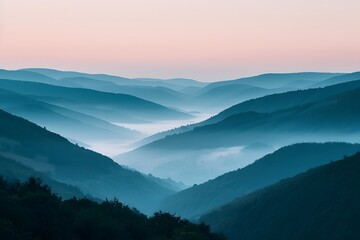 Fototapeta premium Serene Mountain Landscape at Dawn with Misty Valleys