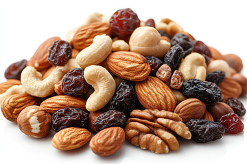 Handful of mixed nuts and dried fruits, portable brain-boosting snack, healthy and convenient.