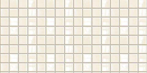 a seamless pattern of perfectly square, glossy soft beige tiles with white grout