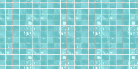a seamless pattern of perfectly square, glossy teal blue tiles with white grout