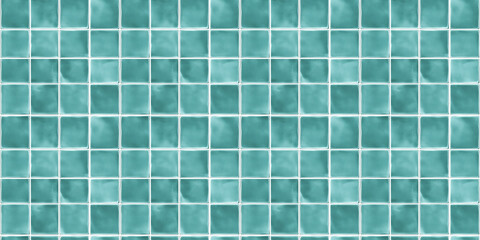 Fototapeta premium a seamless pattern of perfectly square, glossy teal blue tiles with white grout